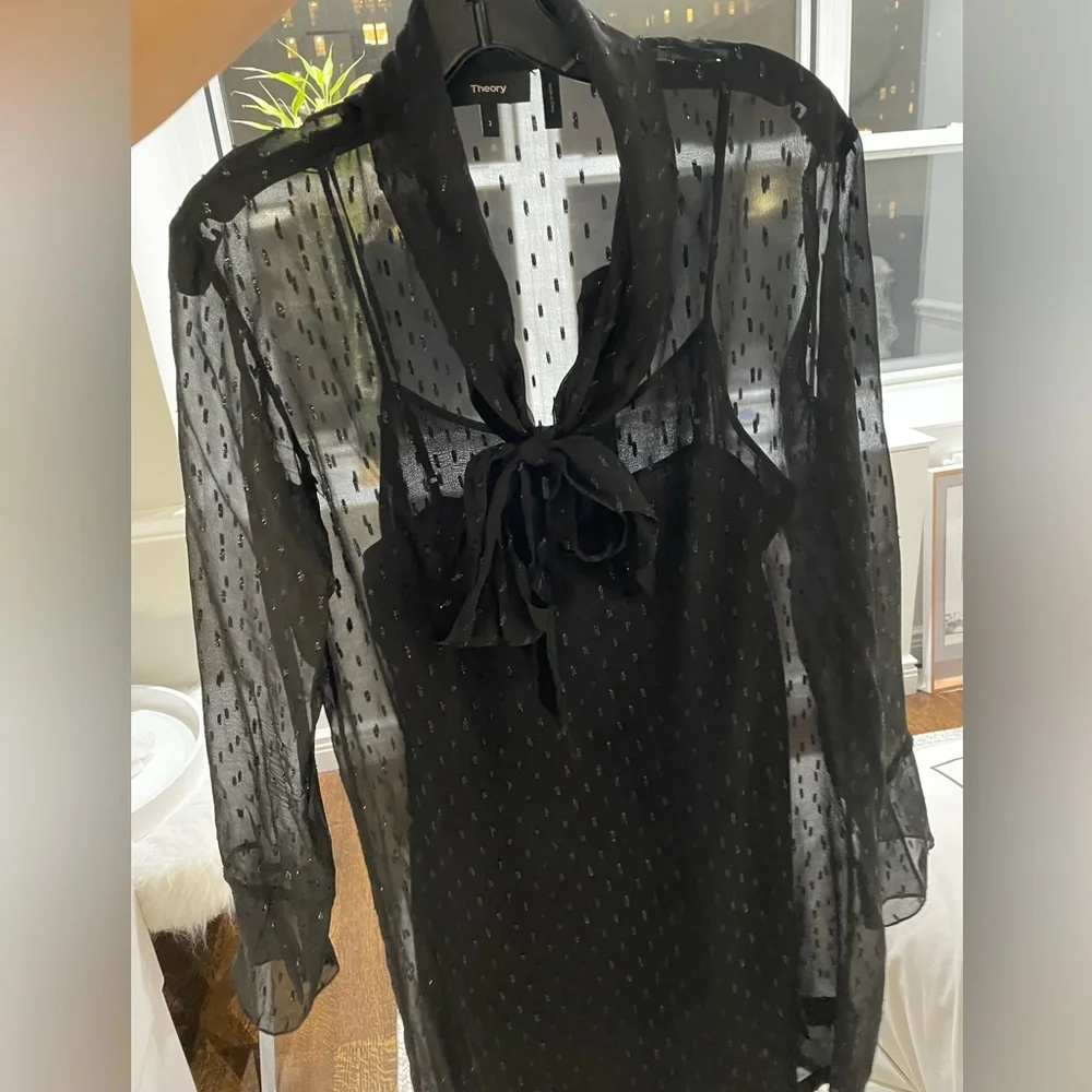 Theory black chiffon dress size 2 with embellishment - Picture 2 of 4